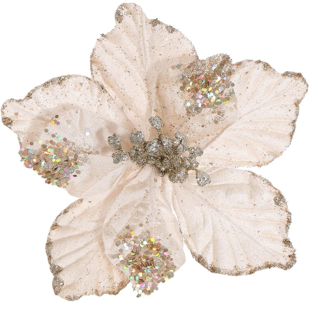 1230 Chunky Glitter Christmas Flowers Large Velvet Poinsettia Artificial